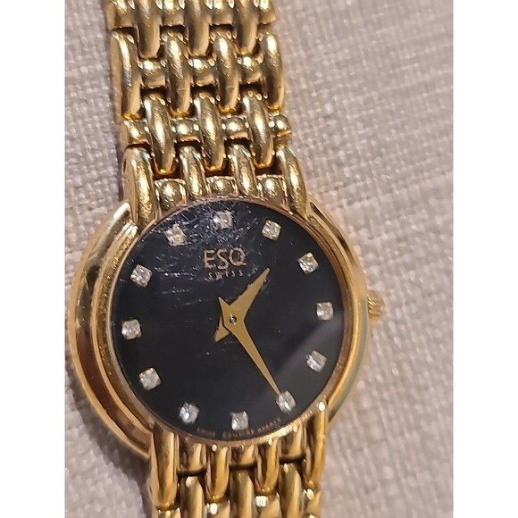 ESQ Gold Tone ladies, Link Quartz Watch W/Stones main image 9